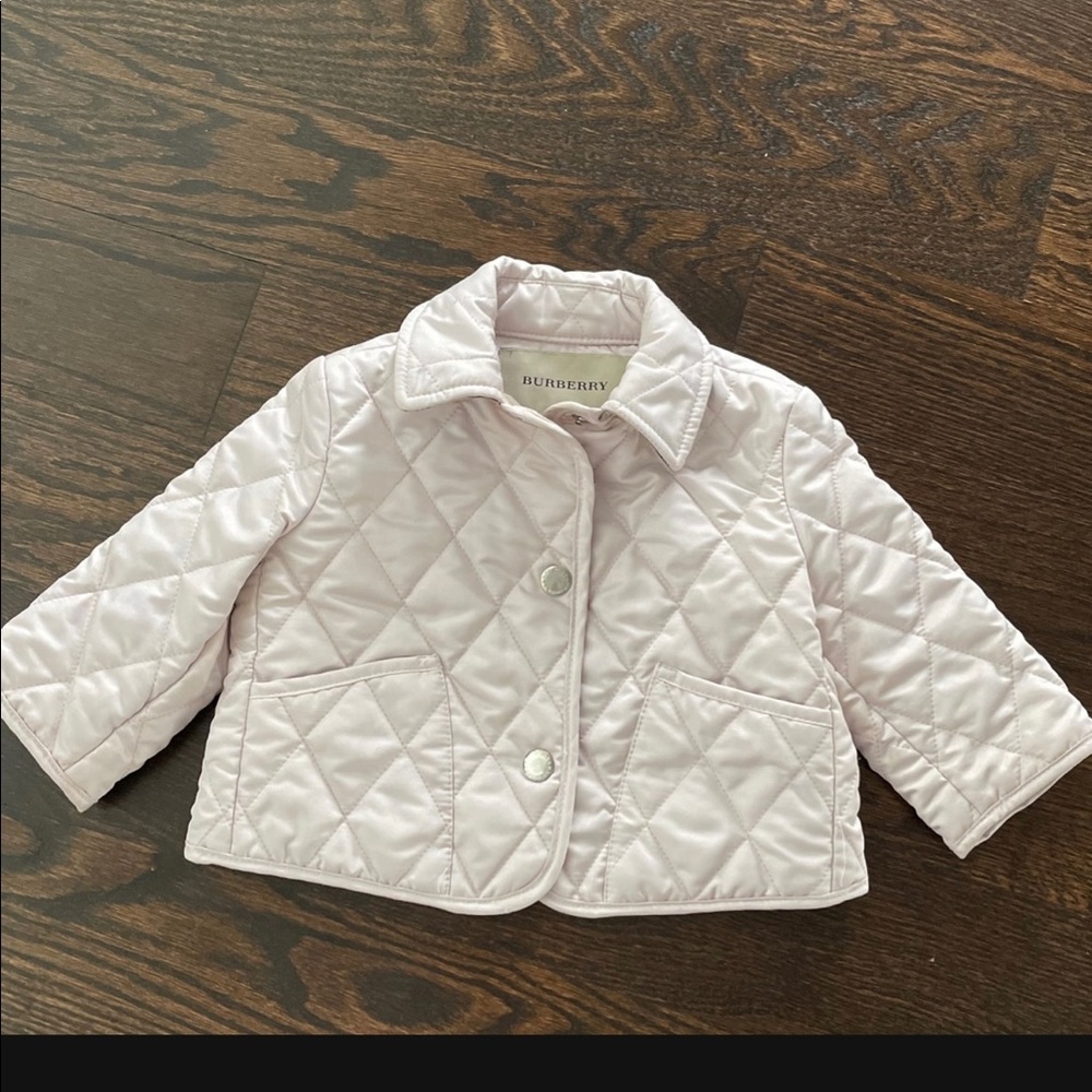 Like new baby Burberry quilted jacked. Color is light pink.